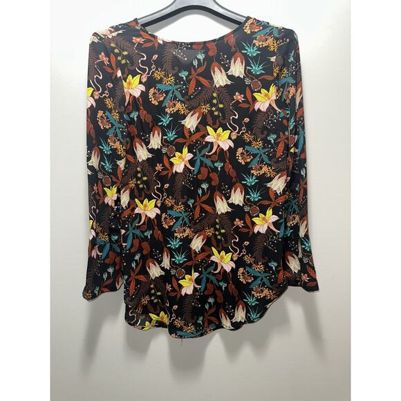 H&M Women’s Size 10 Floral Blouse Black Multicolor Long Sleeve Top Boho Print - Picture 8 of 8